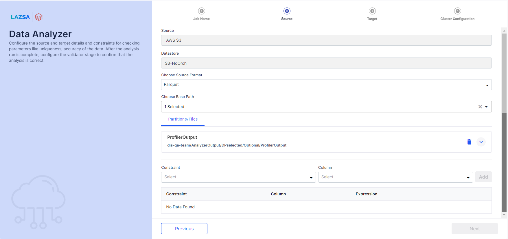 DQ Data Analyzer Config Source